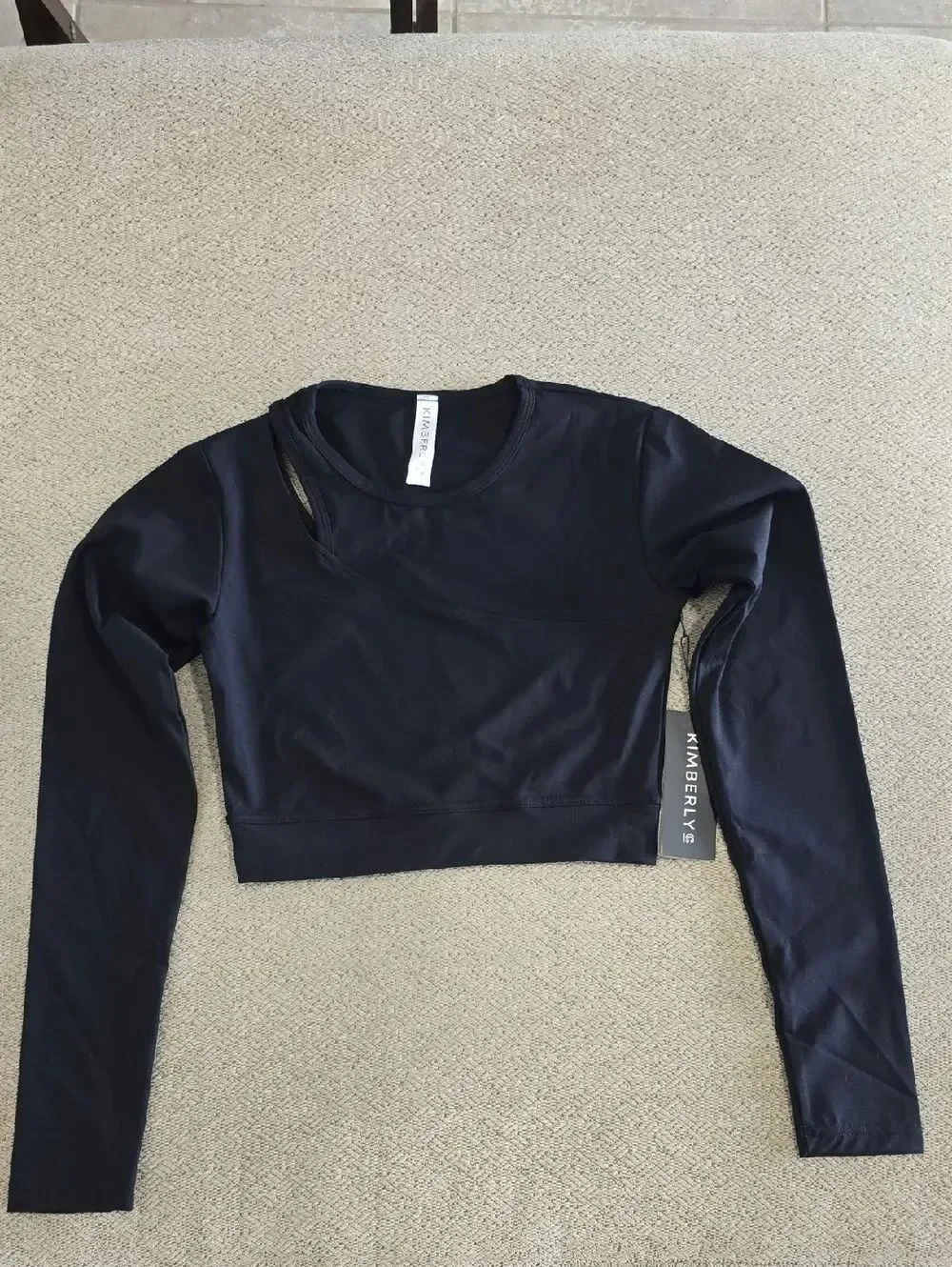 Kimberly C Black Long Sleeve Athletic Crop Top - Size Small